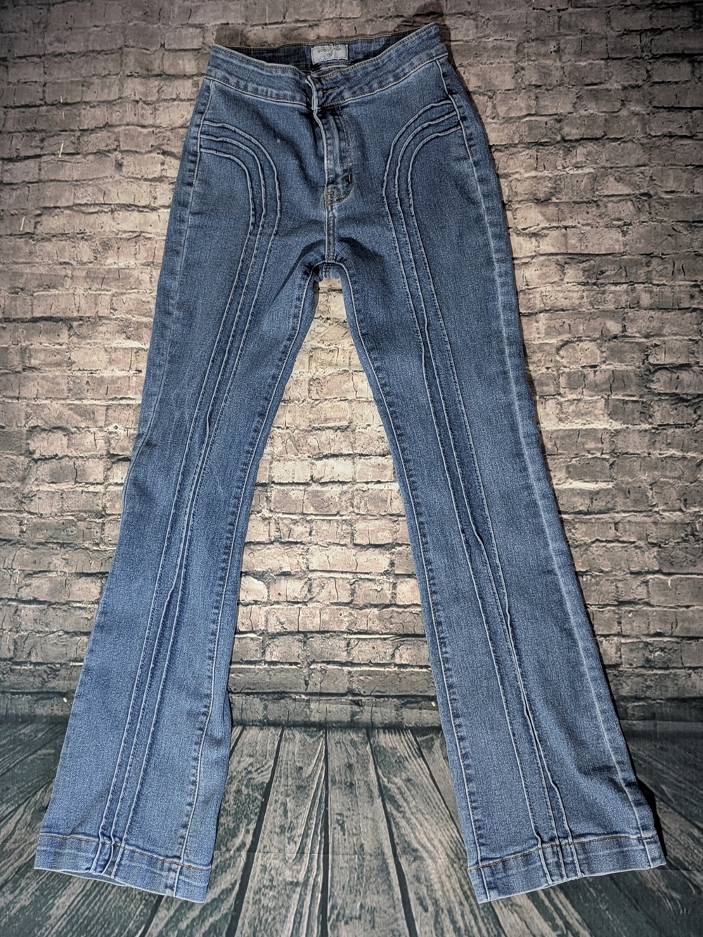 Blue Women's Flared Jeans with Decorative Seams